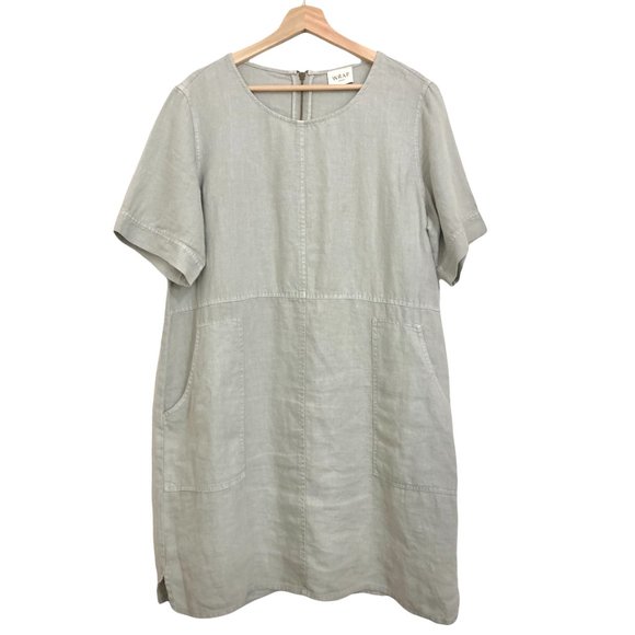 WRAP London Dresses & Skirts - WRAP London Green Garment-Dyed Short Slve Linen Shift Dress Lagenlook - Size 14